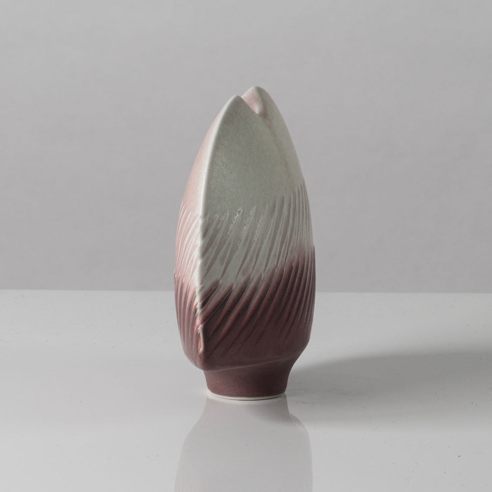 Karl Scheid, Germany, unique stoneware sculptural vase with pink and off white glaze K2794