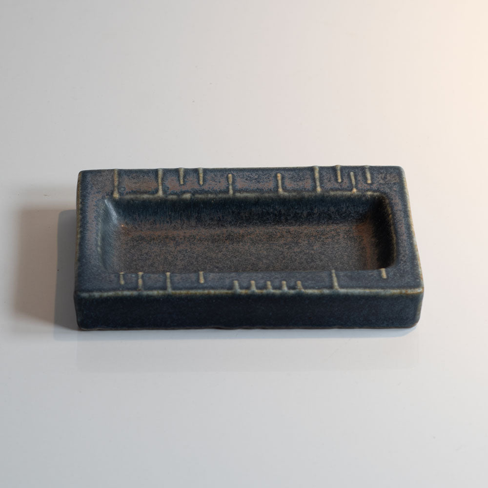 Carl Harry Stålhane for Rörstand, Sweden, rectangular stoneware dish with blue glaze L3496