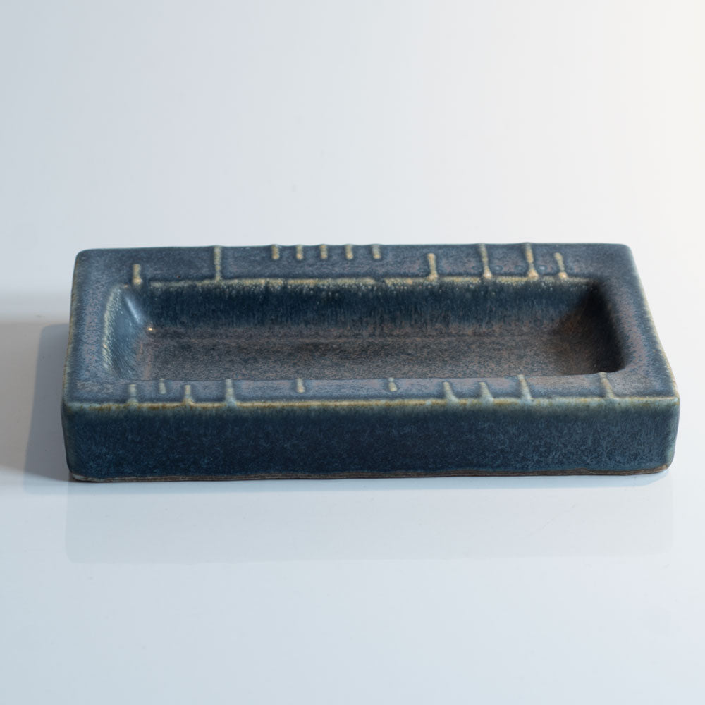 Carl Harry Stålhane for Rörstand, Sweden, rectangular stoneware dish with blue glaze L3496