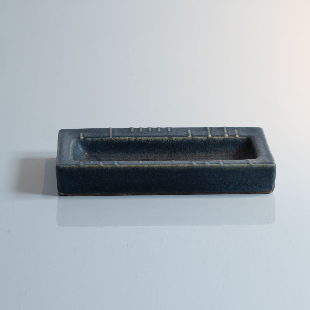 Carl Harry Stålhane for Rörstand, Sweden, rectangular stoneware dish with blue glaze L3496