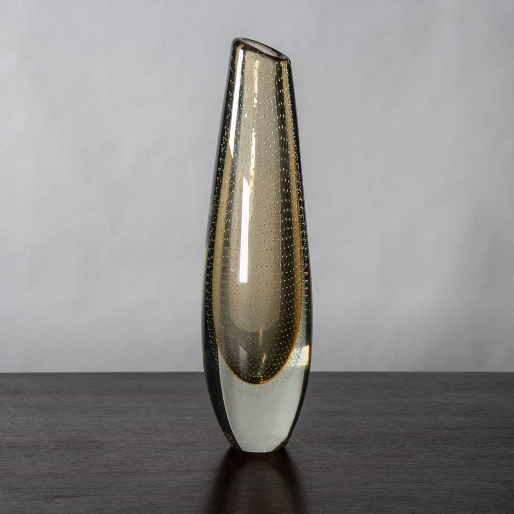 Gunnel Nyman for Nuutäjarvi-Nottsjö, Finland, tall vase with internal control bubbles in yellow and clear glass H1545