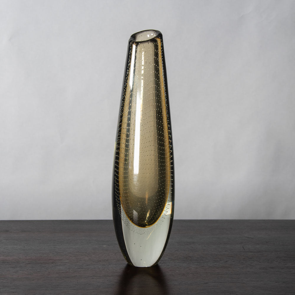 Gunnel Nyman for Nuutäjarvi-Nottsjö, Finland, tall vase with internal control bubbles in yellow and clear glass H1545