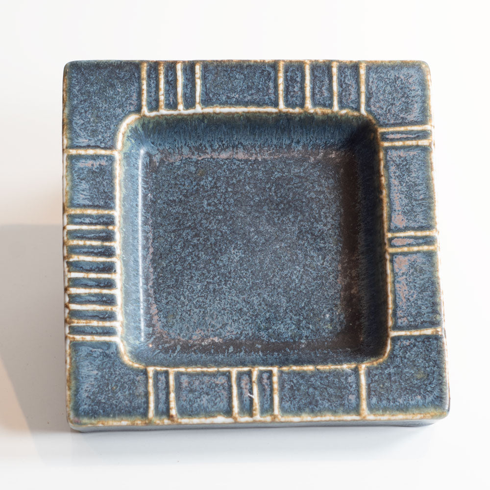 Carl Harry Stålhane for Rörstand, Sweden square stoneware dish with blue glaze L3495
