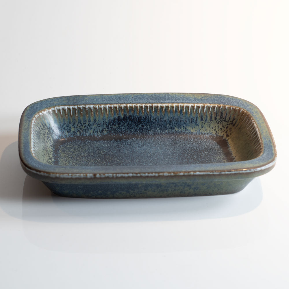 Carl Harry Stålhane for Rörstrand, Sweden, large rectangular dish with blue mottled matte glaze H1101