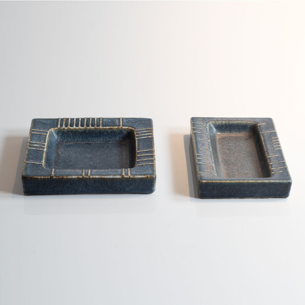 Group of rectangular stoneware dish with blue glaze by Carl Harry Stålhane for Rörstand, Sweden