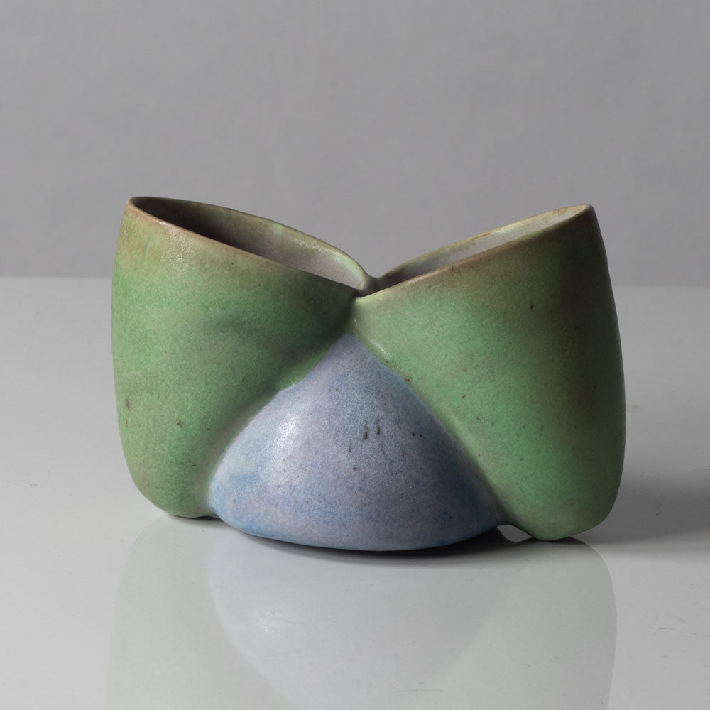 Beate Kuhn, Germany, unique sculptural vessel with green and blue matte glaze K2888