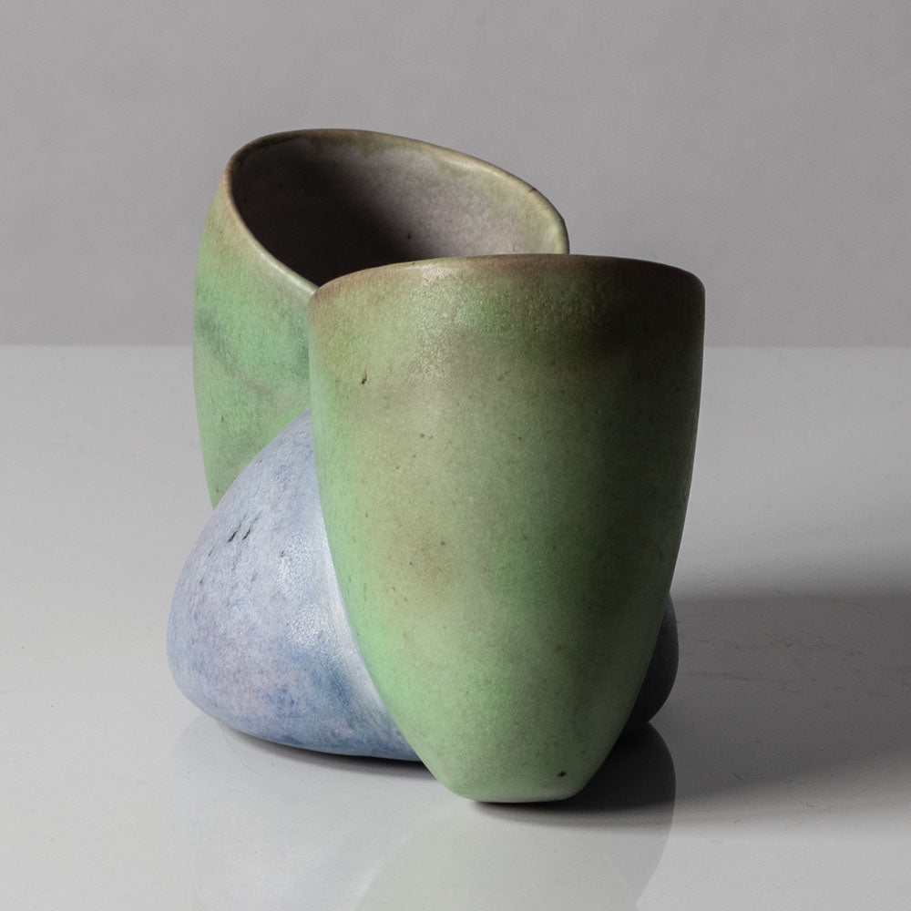 Beate Kuhn, Germany, unique sculptural vessel with green and blue matte glaze K2888