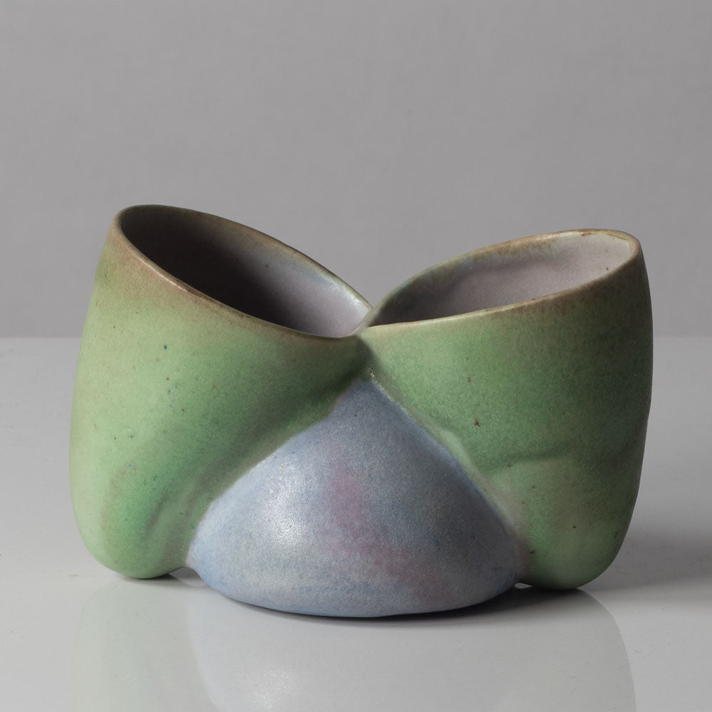 Beate Kuhn, Germany, unique sculptural vessel with green and blue matte glaze K2888