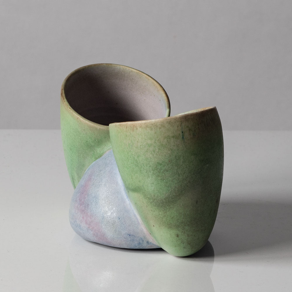 Beate Kuhn, Germany, unique sculptural vessel with green and blue matte glaze K2888