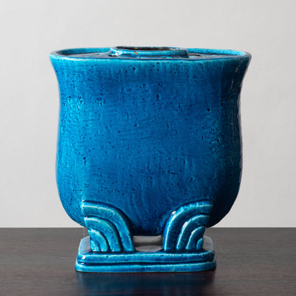 Gunnar Nylund for Rörstrand, Sweden, stoneware flower frog/vase with glossy blue glaze J1558