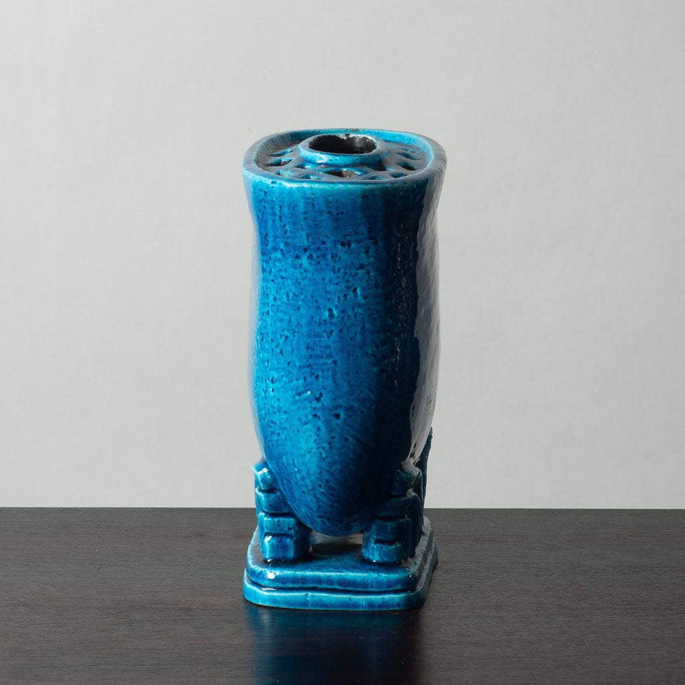 Gunnar Nylund for Rörstrand, Sweden, stoneware flower frog/vase with glossy blue glaze J1558