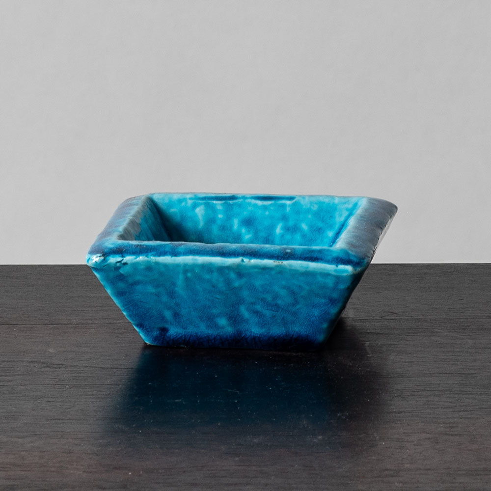 Gunnar Nylund for Rörstrand, Sweden, stoneware square bowl with glossy blue glaze J1611