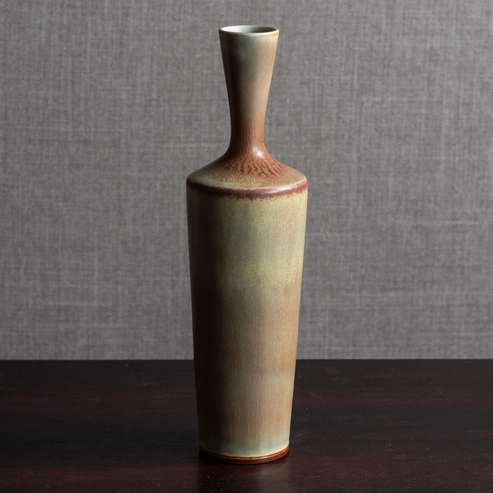 Berndt Friberg for Gustavsberg, Sweden, unique stoneware vase with gray and brown haresfur glaze L3881