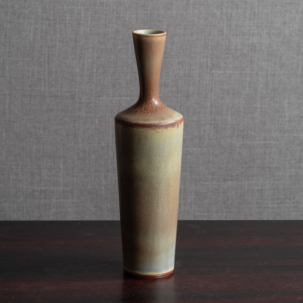 Berndt Friberg for Gustavsberg, Sweden, unique stoneware vase with gray and brown haresfur glaze L3881