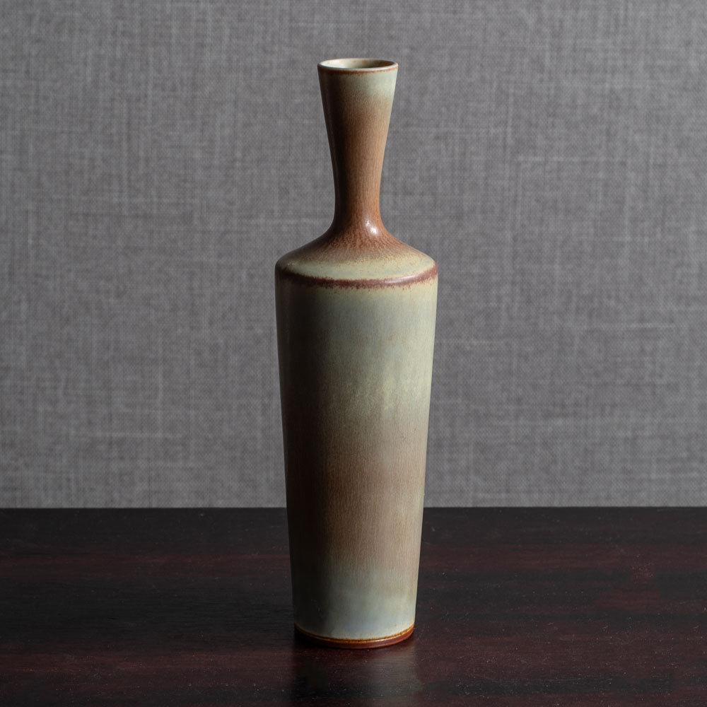 Berndt Friberg for Gustavsberg, Sweden, unique stoneware vase with gray and brown haresfur glaze L3881
