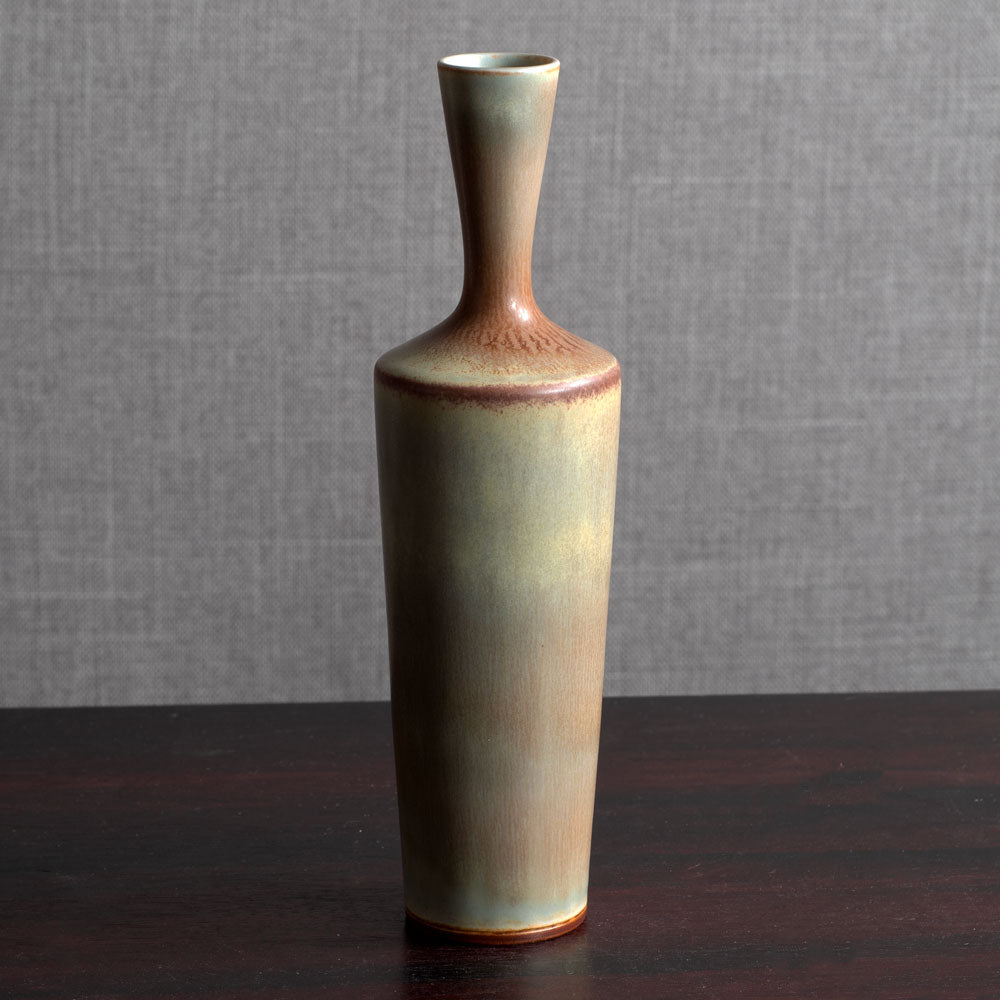 Berndt Friberg for Gustavsberg, Sweden, unique stoneware vase with gray and brown haresfur glaze L3881