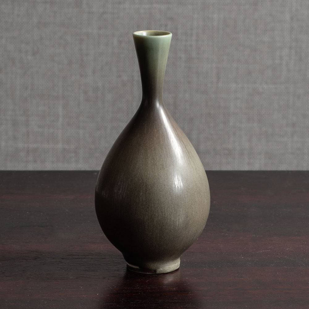Berndt Friberg for Gustavsberg, Sweden, unique stoneware cabinet vase with gray haresfur glaze M4165