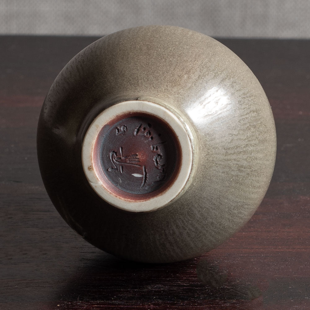 Berndt Friberg for Gustavsberg, Sweden, unique stoneware cabinet vase with gray haresfur glaze M4165