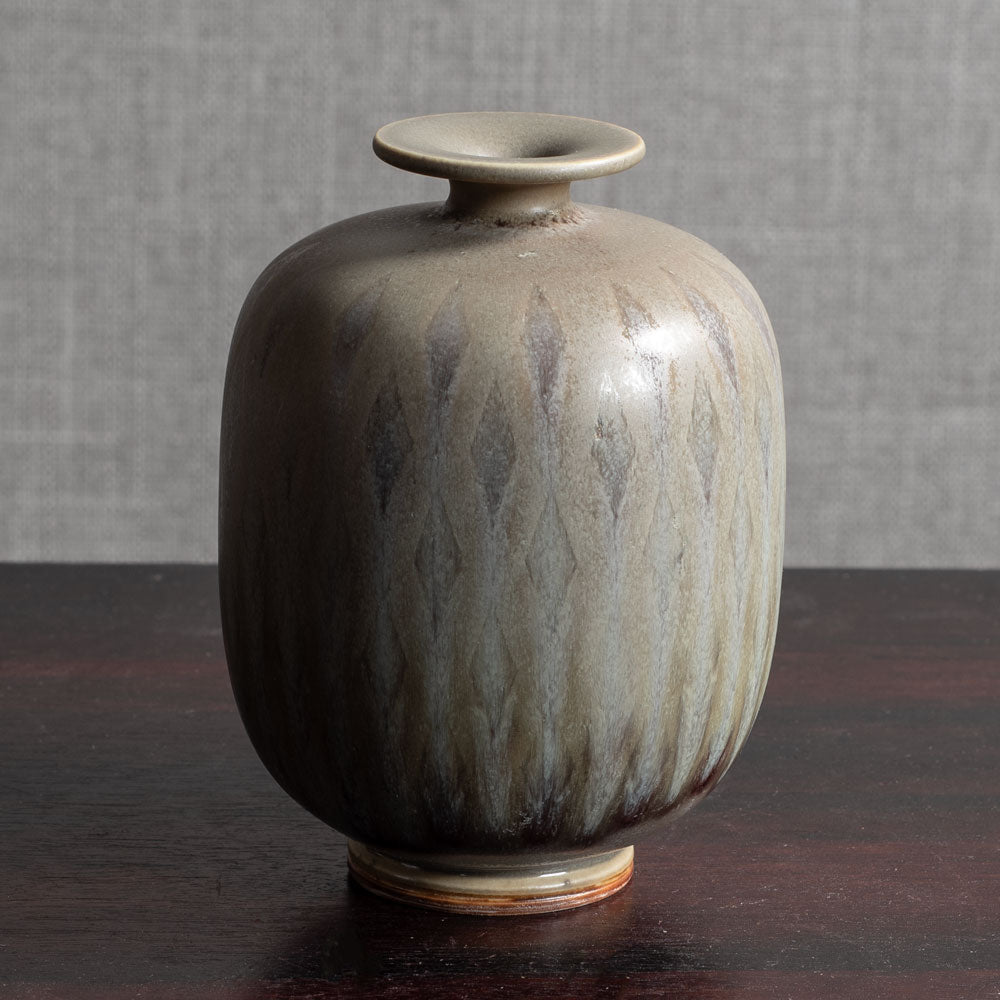 Berndt Friberg for Gustavsberg, Sweden, unique stoneware vase with gray patterned haresfur glaze M4039