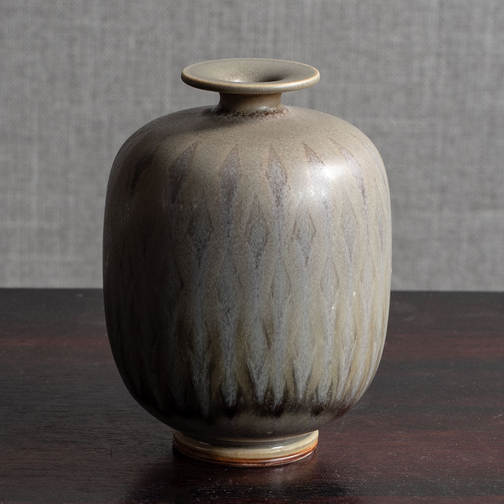 Berndt Friberg for Gustavsberg, Sweden, unique stoneware vase with gray patterned haresfur glaze M4039