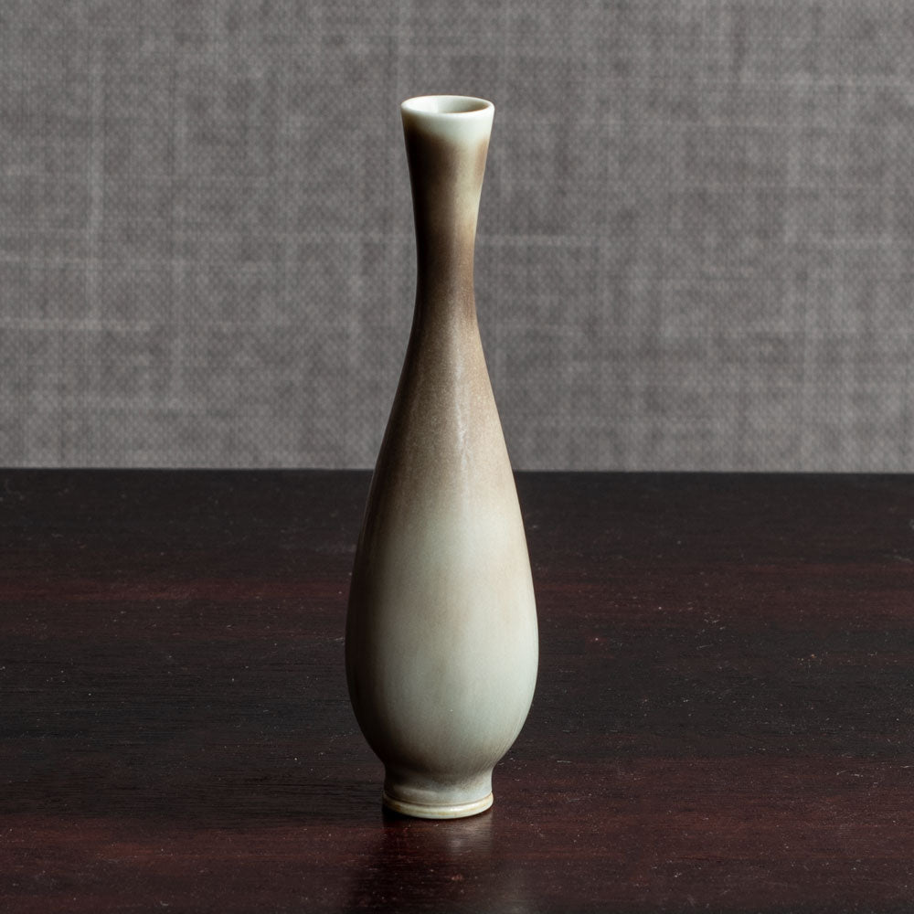 Berndt Friberg for Gustavsberg, Sweden, unique stoneware miniature vase with gray haresfur glaze K2234