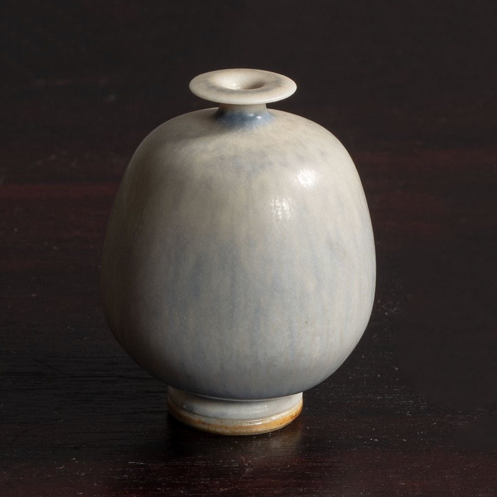 Berndt Friberg for Gustavsberg, Sweden, unique stoneware miniature vase with gray haresfur glaze L3874