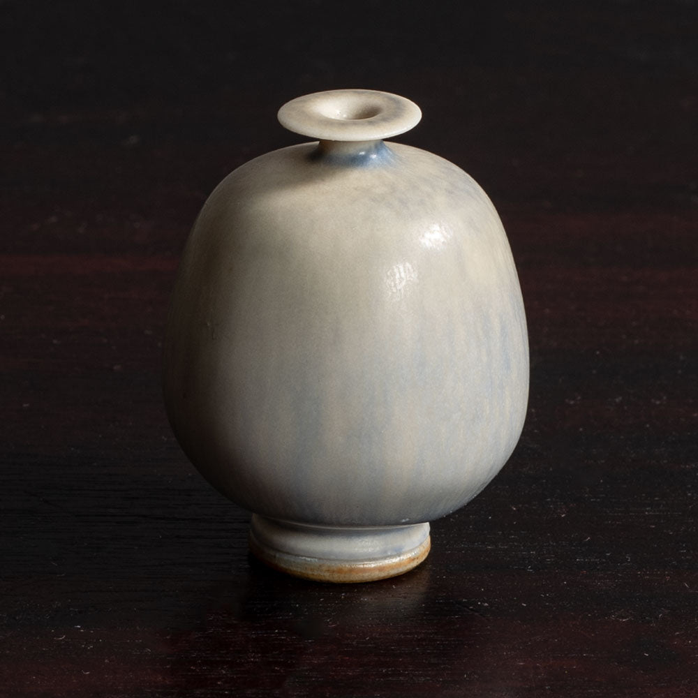Berndt Friberg for Gustavsberg, Sweden, unique stoneware miniature vase with gray haresfur glaze L3874