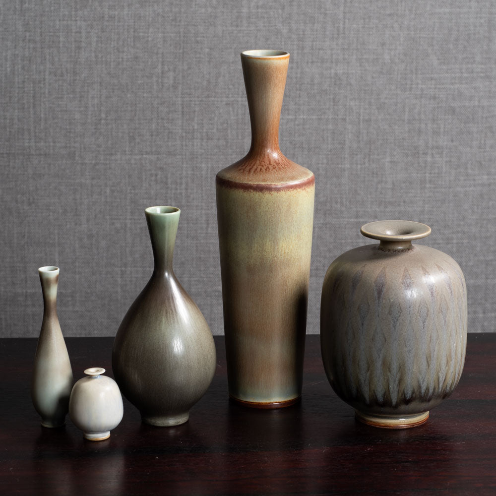 Group of five vases with gray glaze by Berndt Friberg for Gustavsberg, Sweden