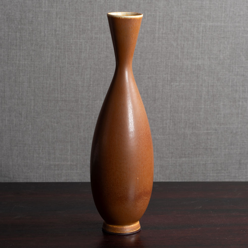 Berndt Friberg for Gustavsberg, Sweden, unique stoneware vase with golden brown haresfur glaze L3557