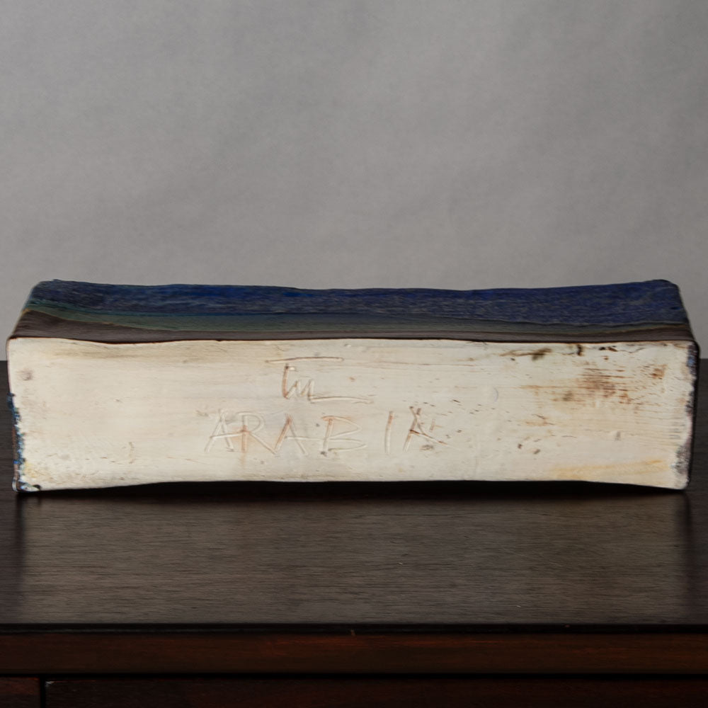 Francesca Mascitti Lindh for Arabia, Finland, multi-opening rectangular vase with blue and brown glaze H1266