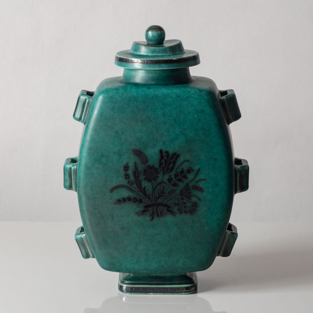 Wilhelm Kåge for Gustavsberg, Sweden, "Argenta" lidded urn with illustration of woman L3079