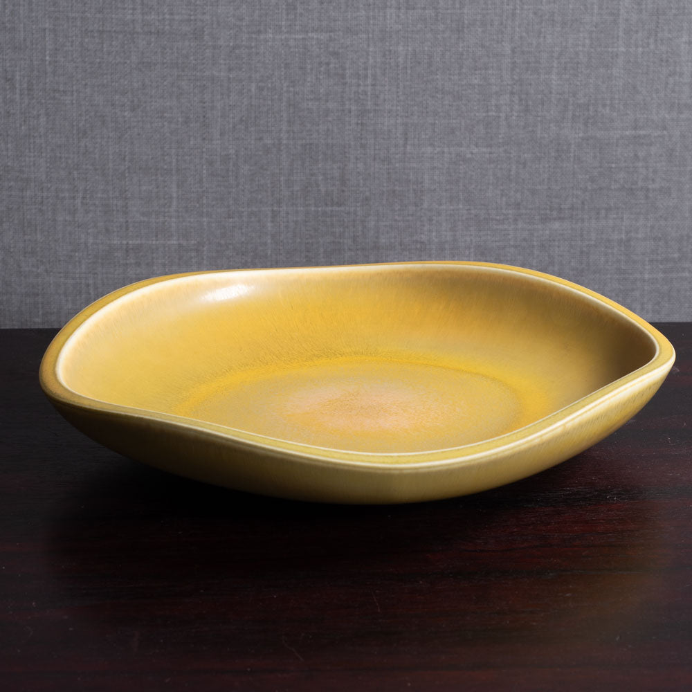 Berndt Friberg for Gustavsberg, Sweden, unique stoneware bowl with yellow haresfur glaze L3561