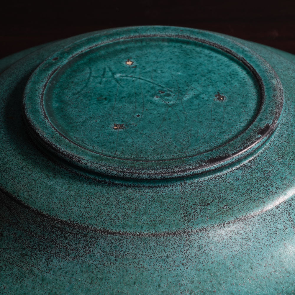 Svend Hammershoj for Kähler Keramik, Denmark, bowl with black, white and green glaze M4162