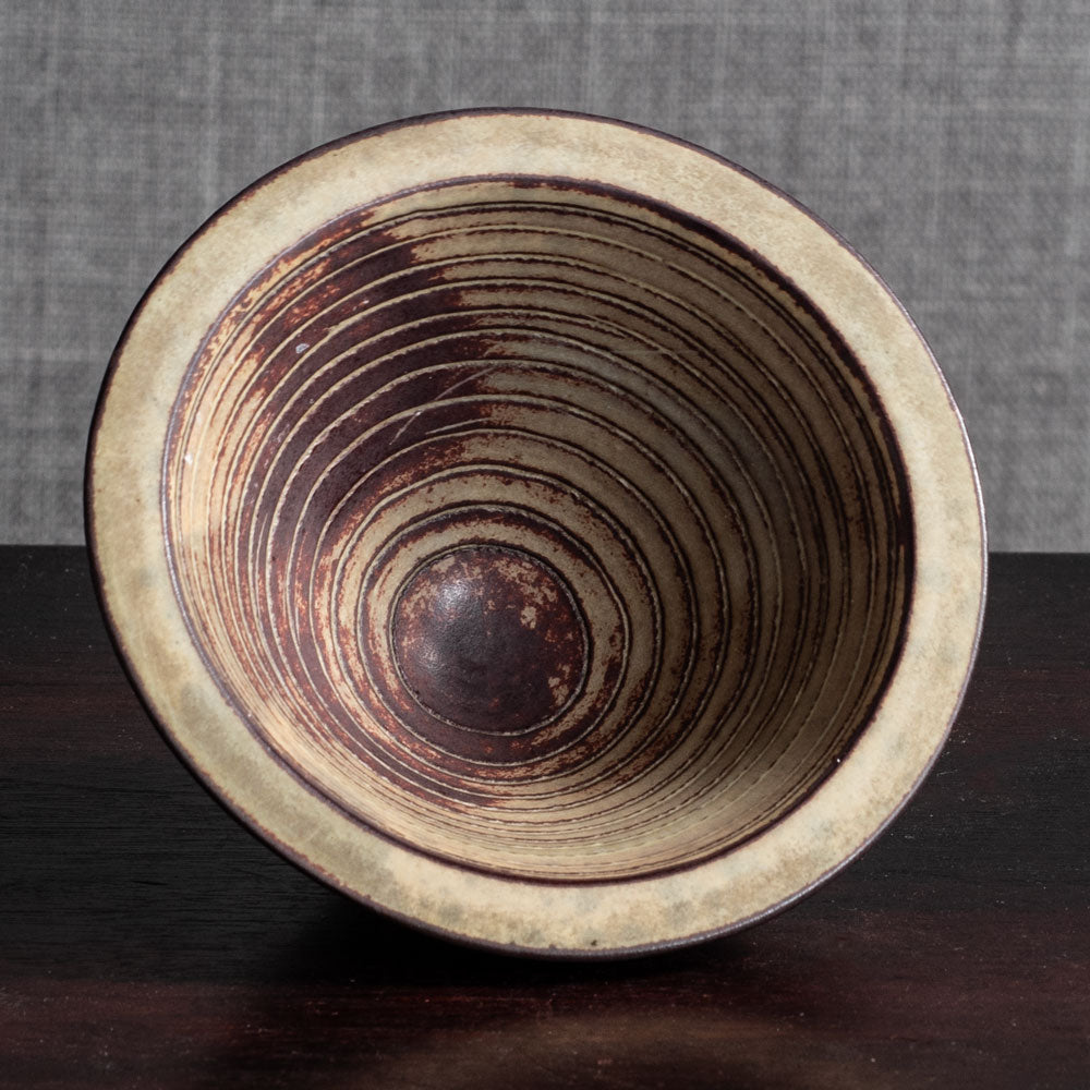 Wilhelm Kage for Gustavsberg, Sweden, "Farsta" bowl with red, black and brown glaze L3826