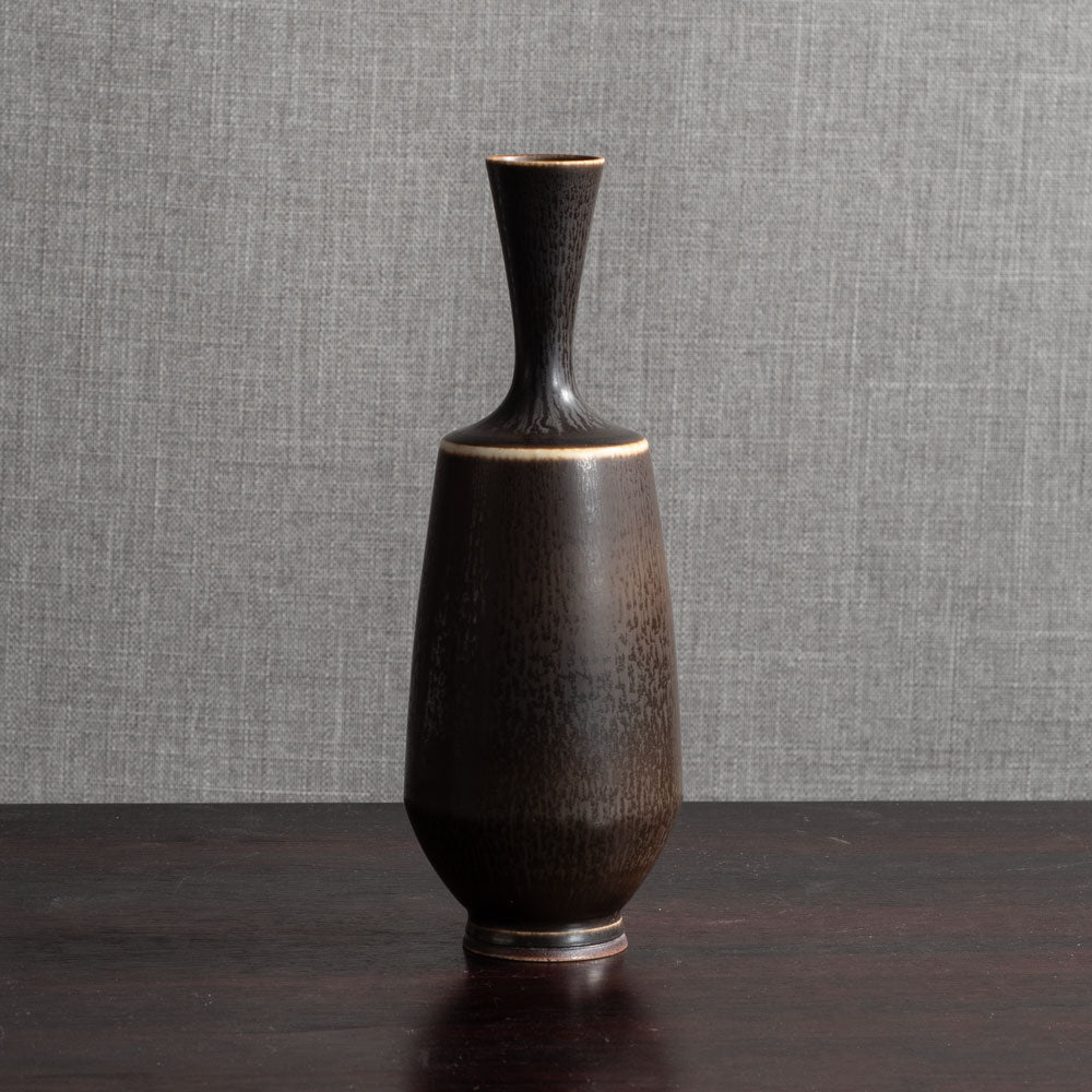 Berndt Friberg for Gustavsberg, Sweden, unique stoneware vase with dark brown haresfur glaze L3870