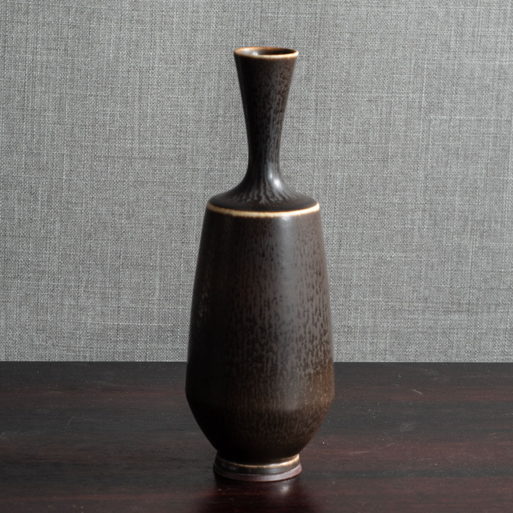 Berndt Friberg for Gustavsberg, Sweden, unique stoneware vase with dark brown haresfur glaze L3870