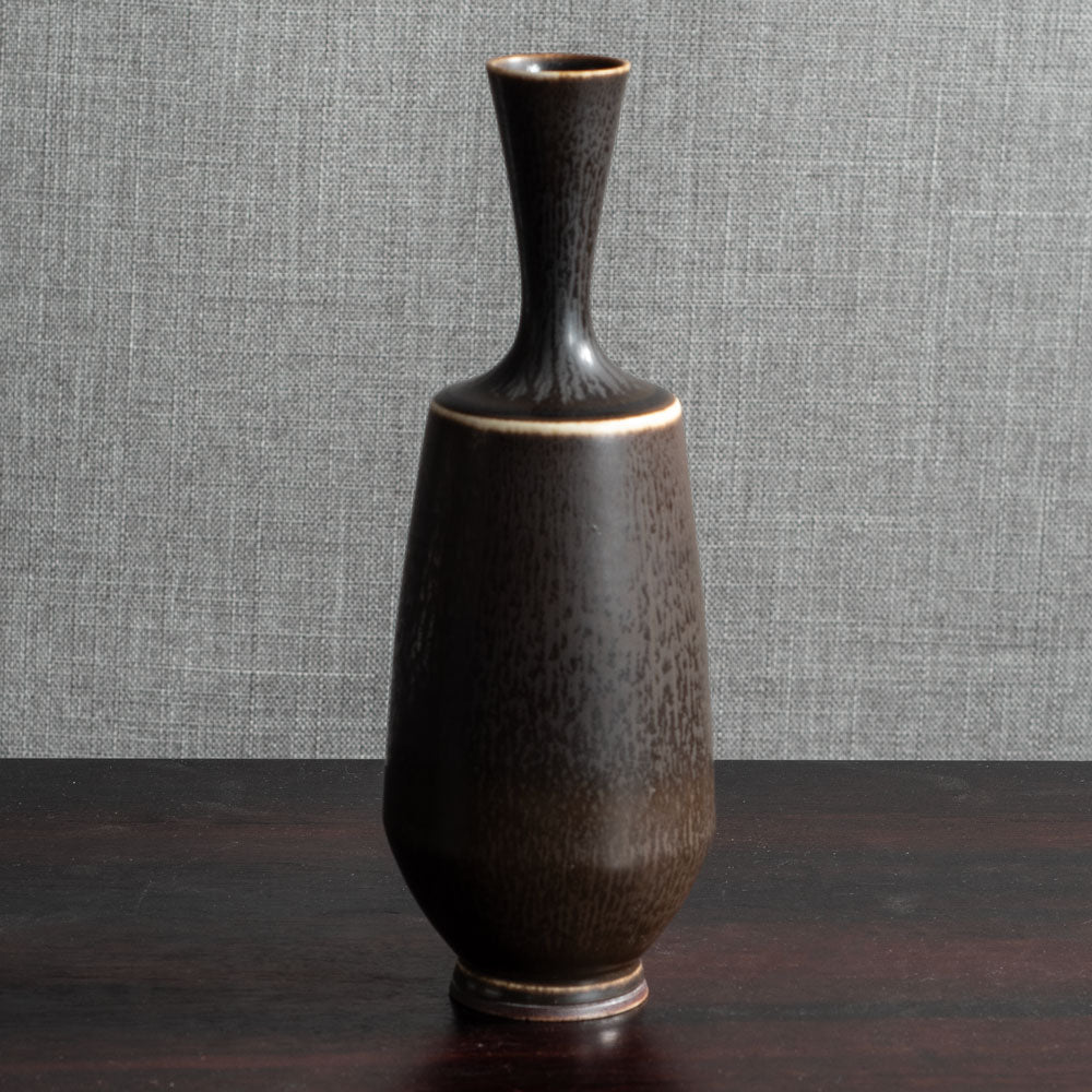 Berndt Friberg for Gustavsberg, Sweden, unique stoneware vase with dark brown haresfur glaze L3870