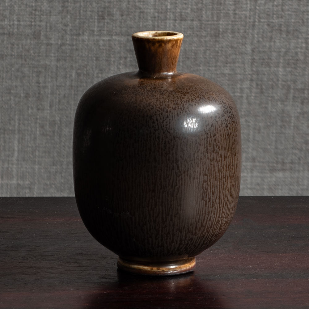 Group of vases with brown haresfur glaze by Berndt Friberg for Gustavsberg, Sweden