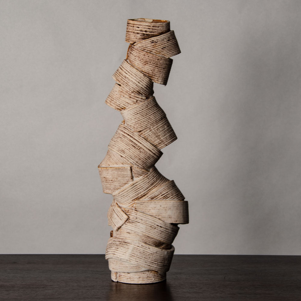 Bronwen Grieves, UK unique stoneware sculpture with matte white and brown glaze J1028
