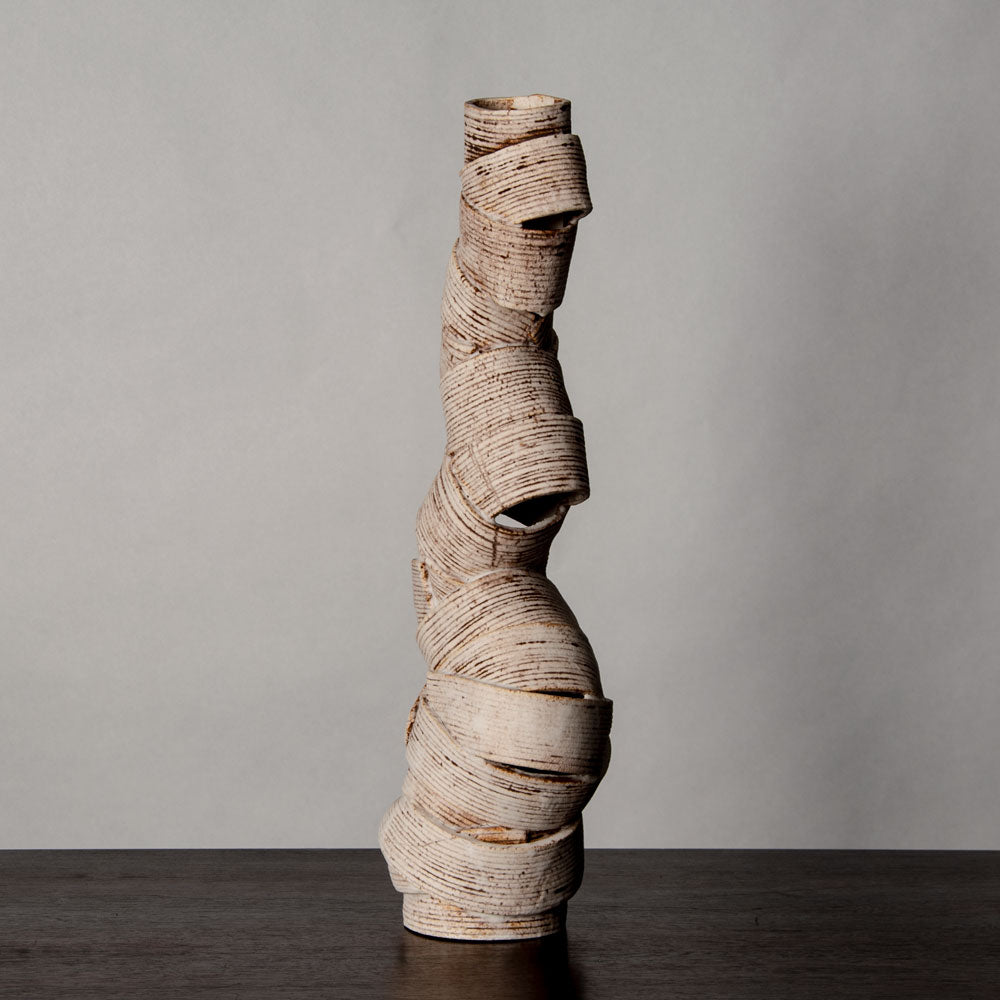 Bronwen Grieves, UK unique stoneware sculpture with matte white and brown glaze J1028