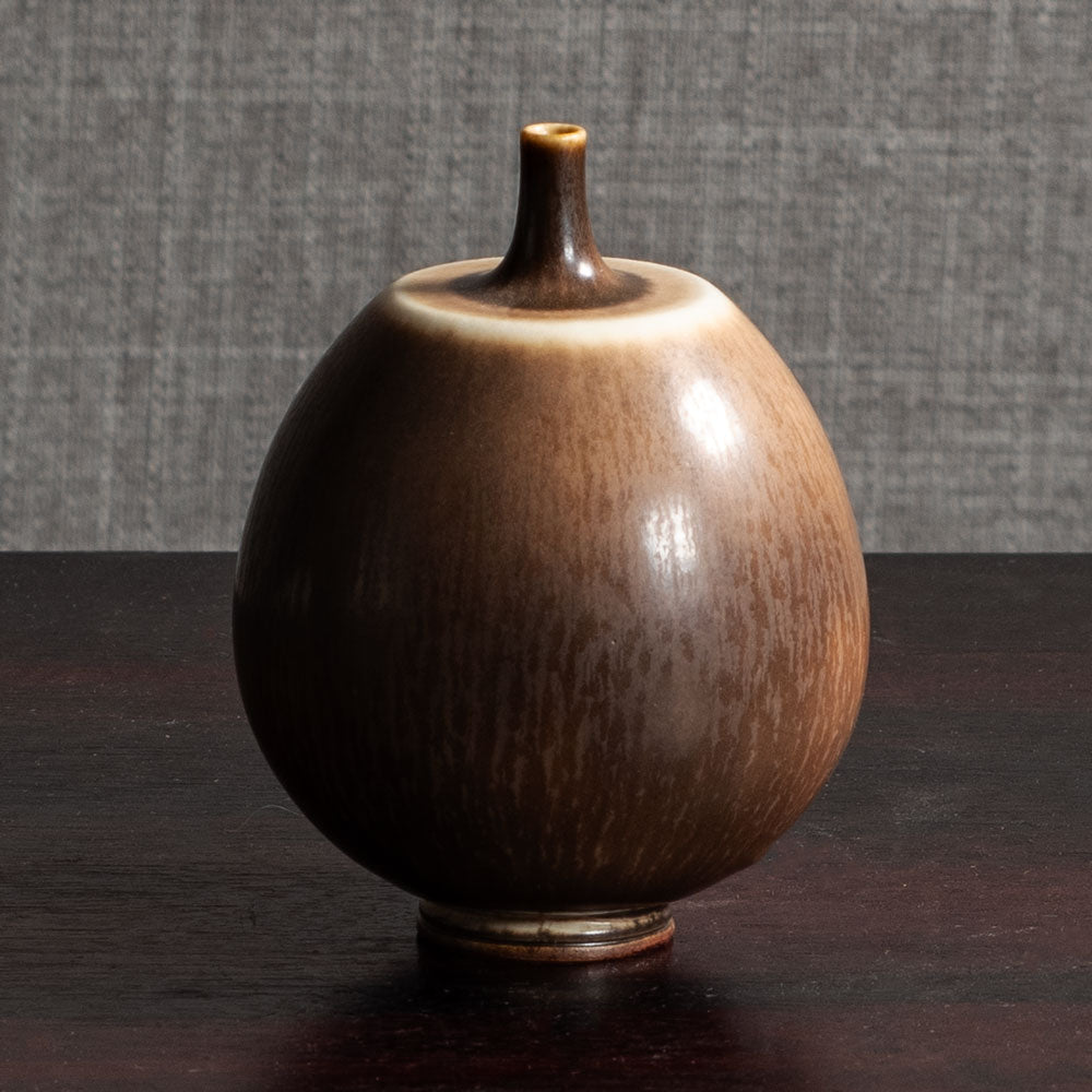 Group of vases with brown haresfur glaze by Berndt Friberg for Gustavsberg, Sweden