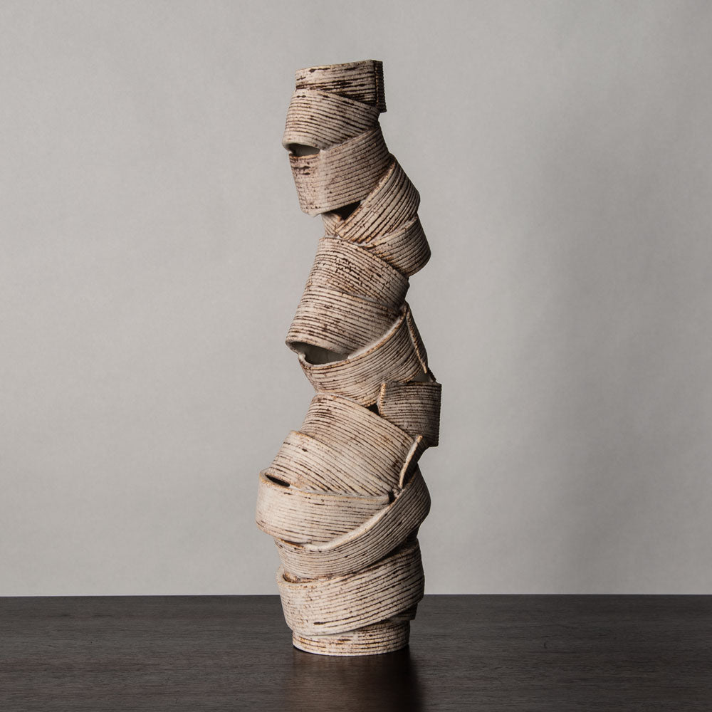 Bronwen Grieves, UK unique stoneware sculpture with matte white and brown glaze J1028