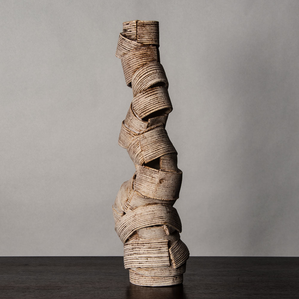 Bronwen Grieves, UK unique stoneware sculpture with matte white and brown glaze J1028