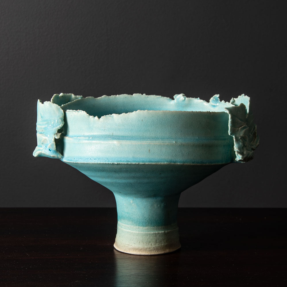 Colin Pearson, UK unique stoneware "Winged Form" bowl with pale blue glaze J1225