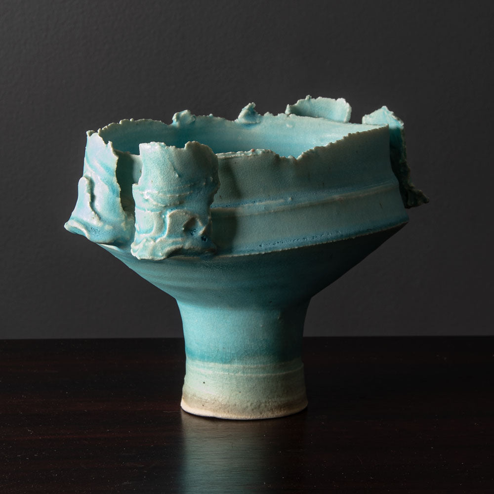 Colin Pearson, UK unique stoneware "Winged Form" bowl with pale blue glaze J1225