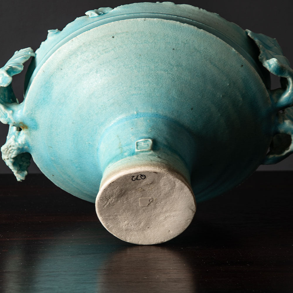 Colin Pearson, UK unique stoneware "Winged Form" bowl with pale blue glaze J1225
