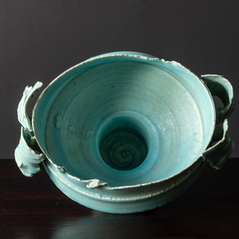 Colin Pearson, UK unique stoneware "Winged Form" bowl with pale blue glaze J1225