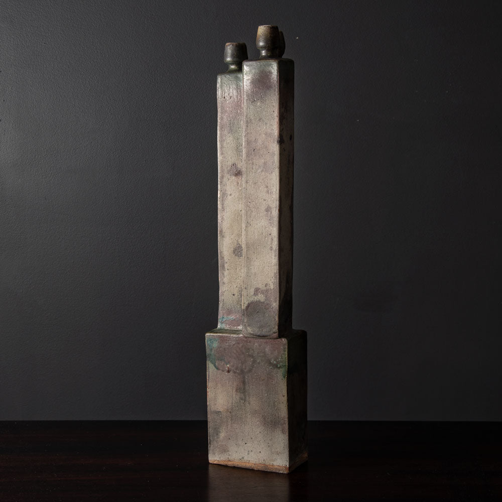 Ingeborg and Bruno Asshoff, Germany, unique multi-opening stoneware vase with pink, blue and gray glaze J1215