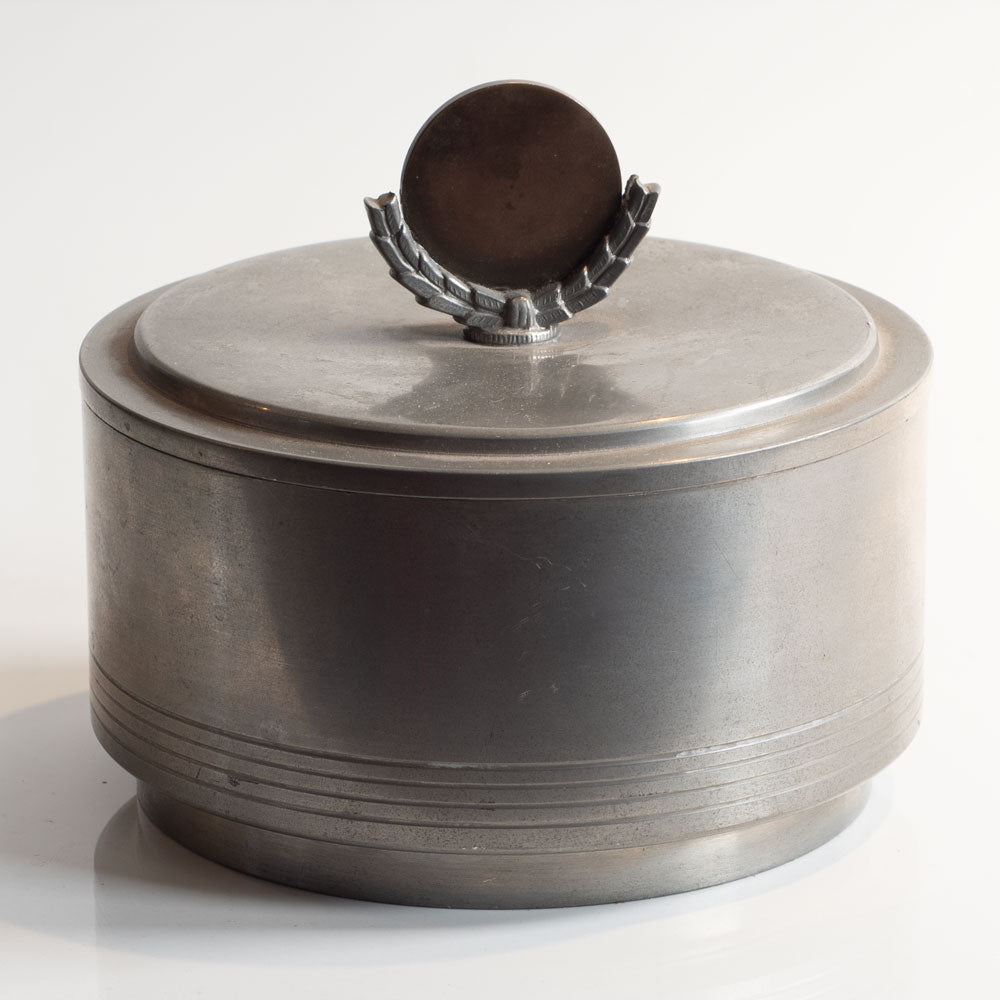 GAB Tenn, Sweden, pewter lidded jar with sculptural finial L3677