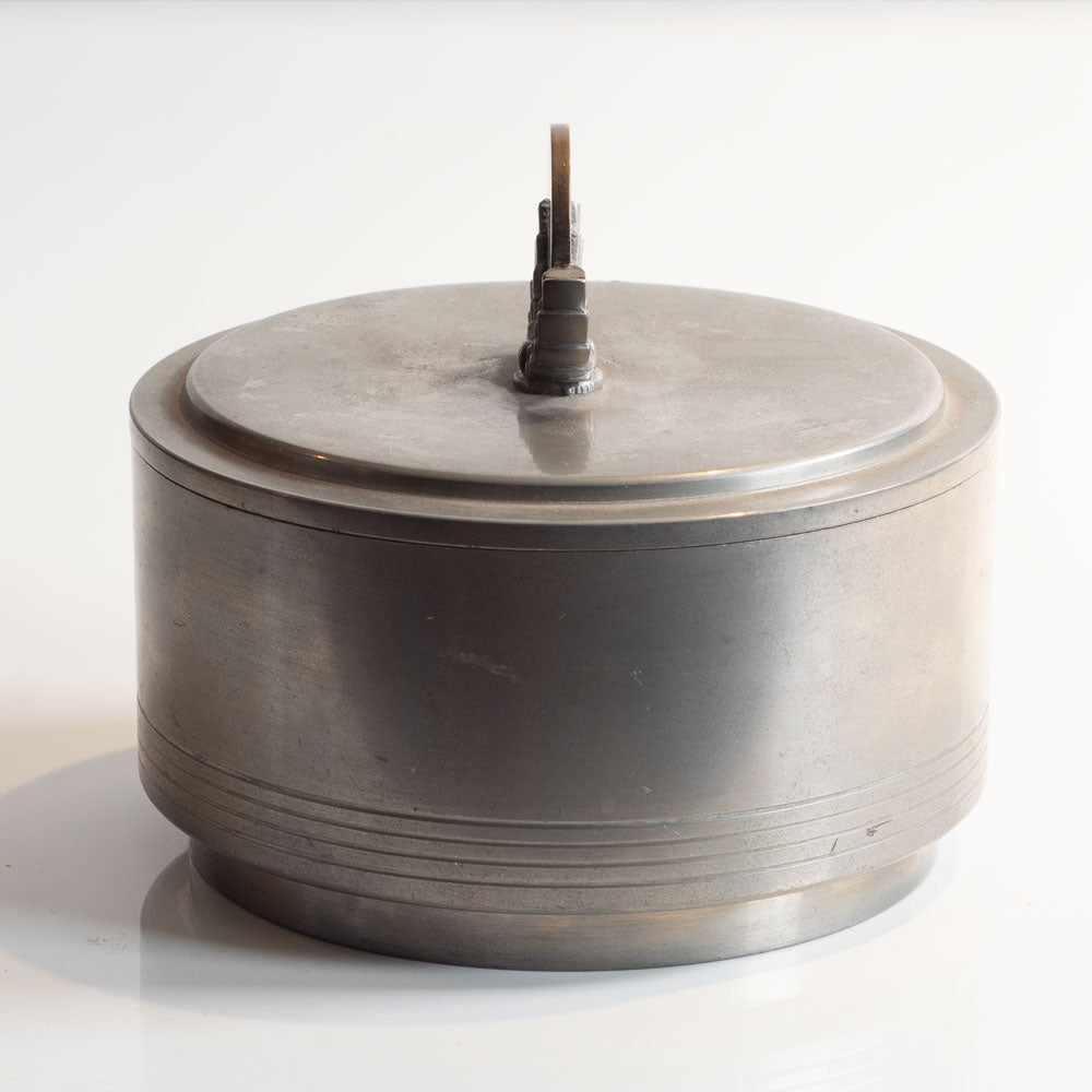 GAB Tenn, Sweden, pewter lidded jar with sculptural finial L3677